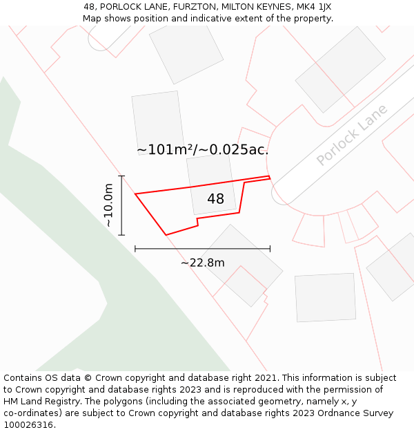 48, PORLOCK LANE, FURZTON, MILTON KEYNES, MK4 1JX: Plot and title map