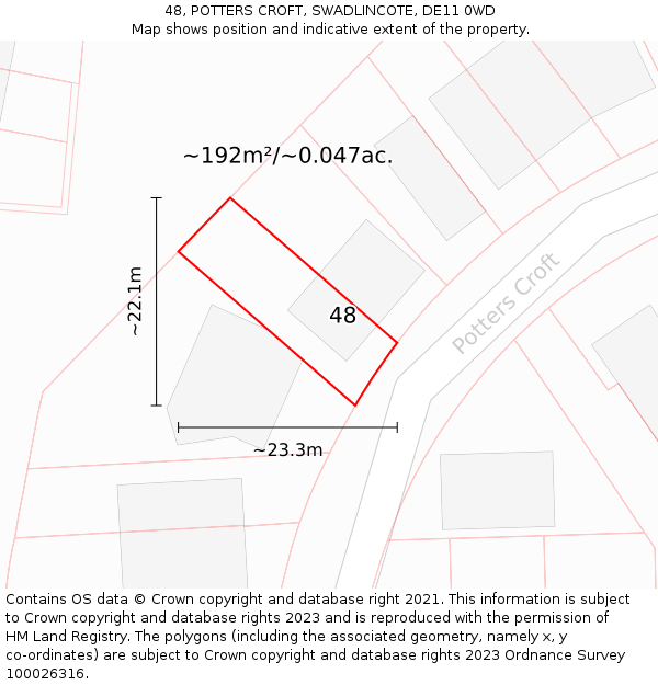 48, POTTERS CROFT, SWADLINCOTE, DE11 0WD: Plot and title map