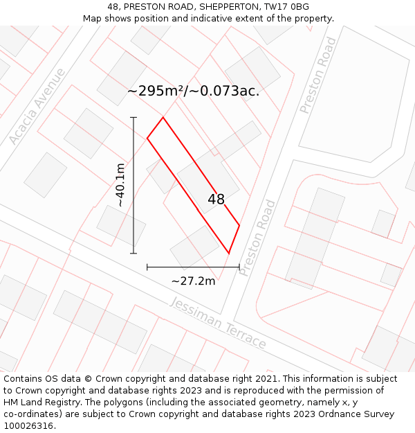 48, PRESTON ROAD, SHEPPERTON, TW17 0BG: Plot and title map