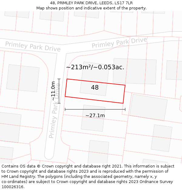 48, PRIMLEY PARK DRIVE, LEEDS, LS17 7LR: Plot and title map