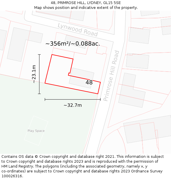 48, PRIMROSE HILL, LYDNEY, GL15 5SE: Plot and title map