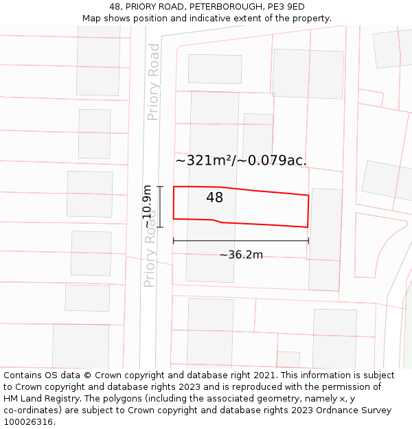 48, PRIORY ROAD, PETERBOROUGH, PE3 9ED: Plot and title map