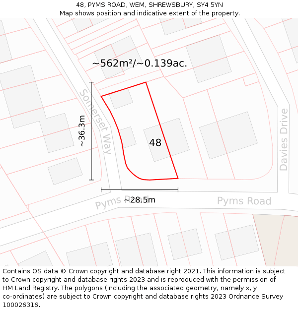 48, PYMS ROAD, WEM, SHREWSBURY, SY4 5YN: Plot and title map