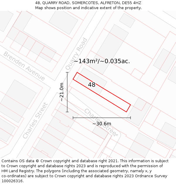 48, QUARRY ROAD, SOMERCOTES, ALFRETON, DE55 4HZ: Plot and title map