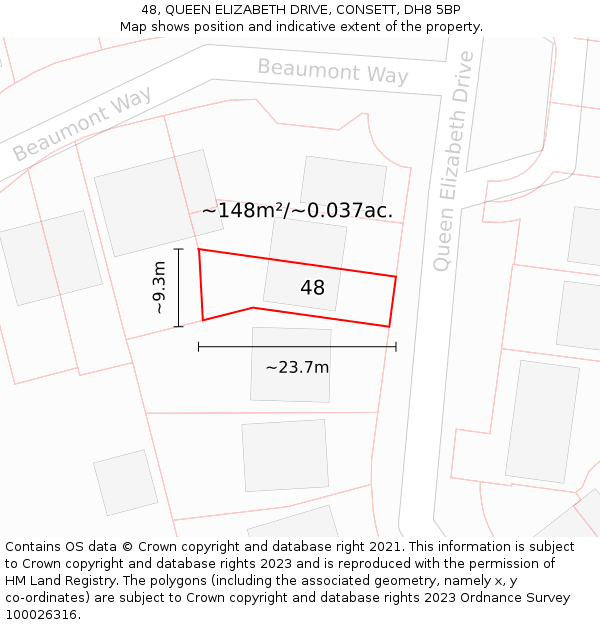 48, QUEEN ELIZABETH DRIVE, CONSETT, DH8 5BP: Plot and title map