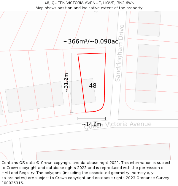 48, QUEEN VICTORIA AVENUE, HOVE, BN3 6WN: Plot and title map