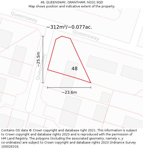 48, QUEENSWAY, GRANTHAM, NG31 9QD: Plot and title map