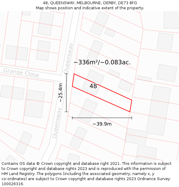 48, QUEENSWAY, MELBOURNE, DERBY, DE73 8FG: Plot and title map