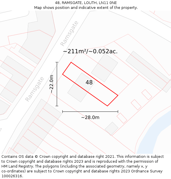 48, RAMSGATE, LOUTH, LN11 0NE: Plot and title map