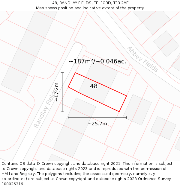 48, RANDLAY FIELDS, TELFORD, TF3 2AE: Plot and title map