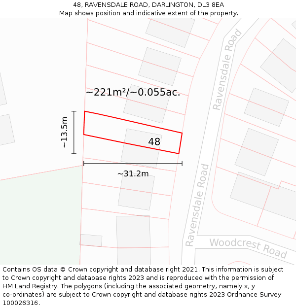 48, RAVENSDALE ROAD, DARLINGTON, DL3 8EA: Plot and title map