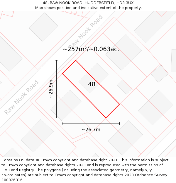 48, RAW NOOK ROAD, HUDDERSFIELD, HD3 3UX: Plot and title map