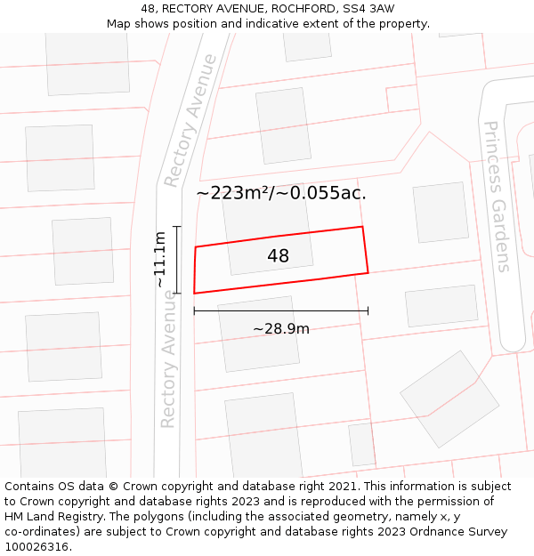 48, RECTORY AVENUE, ROCHFORD, SS4 3AW: Plot and title map