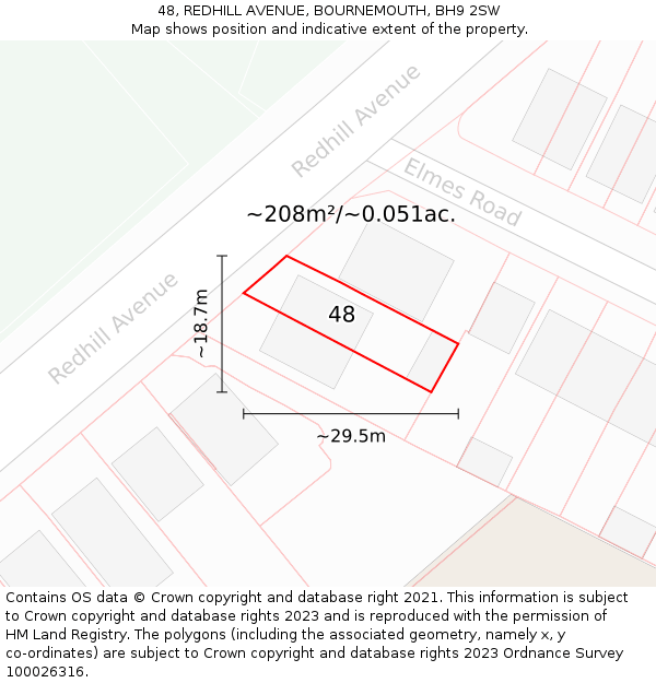 48, REDHILL AVENUE, BOURNEMOUTH, BH9 2SW: Plot and title map