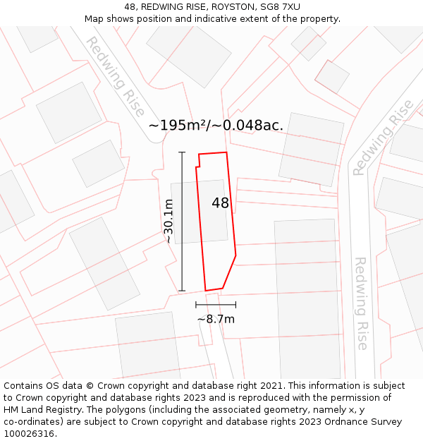 48, REDWING RISE, ROYSTON, SG8 7XU: Plot and title map