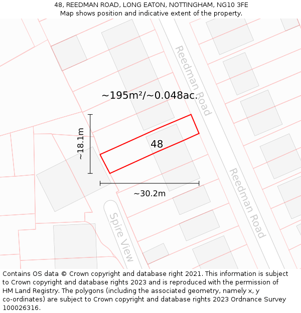 48, REEDMAN ROAD, LONG EATON, NOTTINGHAM, NG10 3FE: Plot and title map