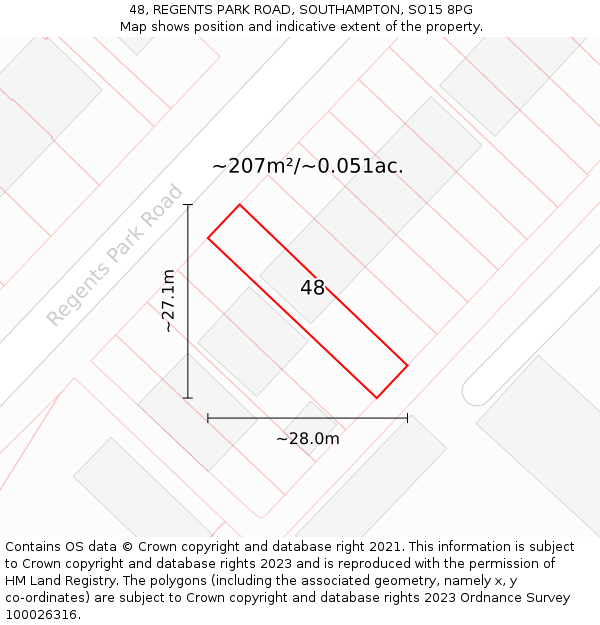 48, REGENTS PARK ROAD, SOUTHAMPTON, SO15 8PG: Plot and title map