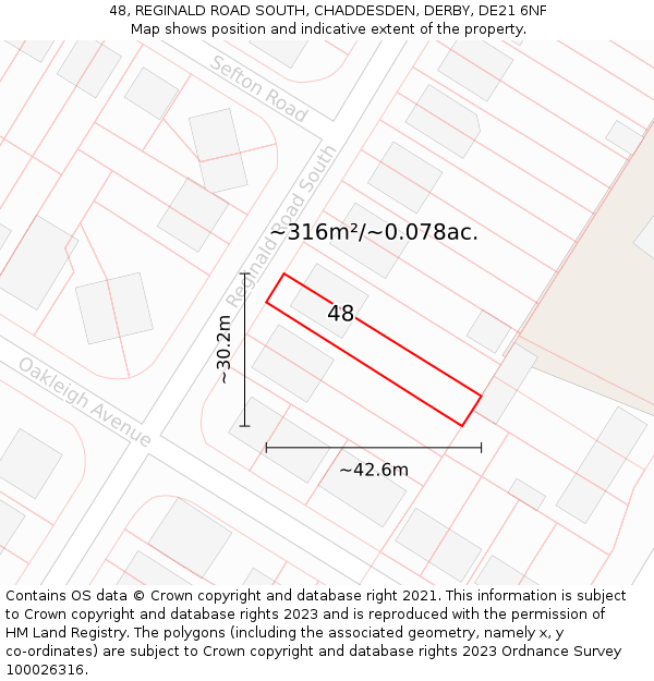 48, REGINALD ROAD SOUTH, CHADDESDEN, DERBY, DE21 6NF: Plot and title map