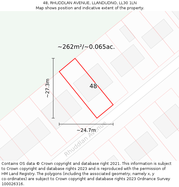 48, RHUDDLAN AVENUE, LLANDUDNO, LL30 1LN: Plot and title map