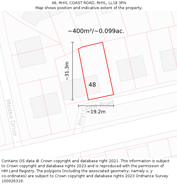 48, RHYL COAST ROAD, RHYL, LL18 3PN: Plot and title map