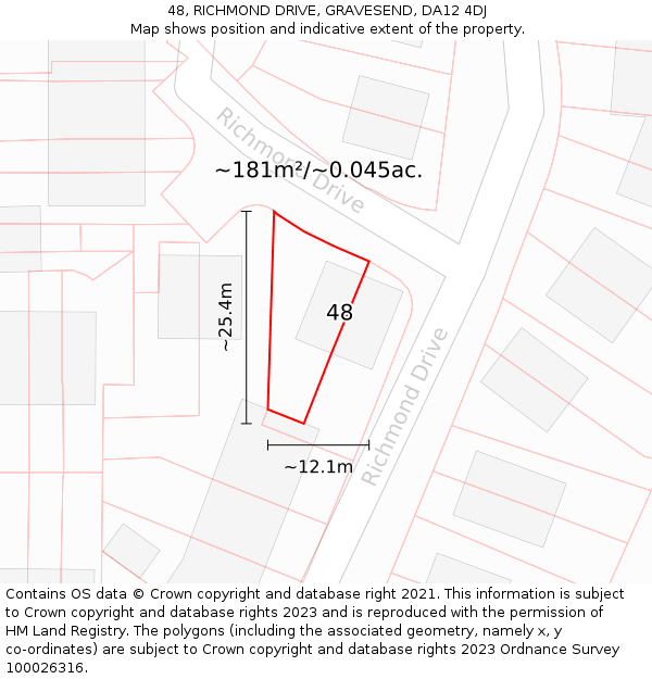 48, RICHMOND DRIVE, GRAVESEND, DA12 4DJ: Plot and title map