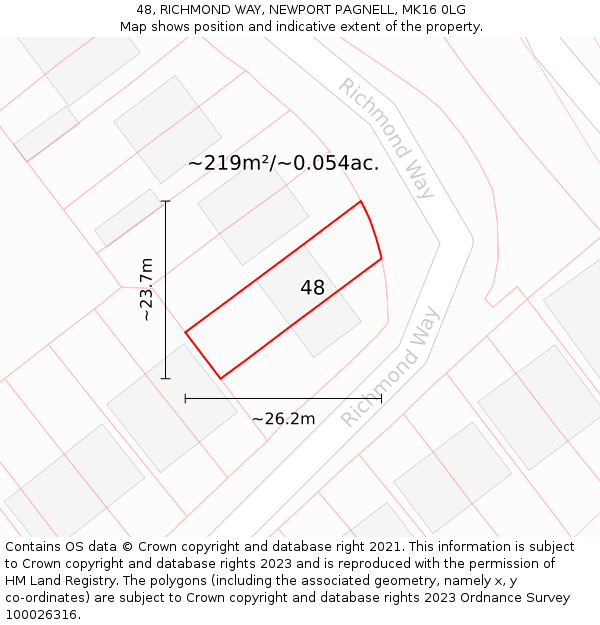 48, RICHMOND WAY, NEWPORT PAGNELL, MK16 0LG: Plot and title map