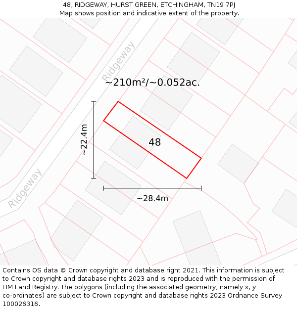 48, RIDGEWAY, HURST GREEN, ETCHINGHAM, TN19 7PJ: Plot and title map