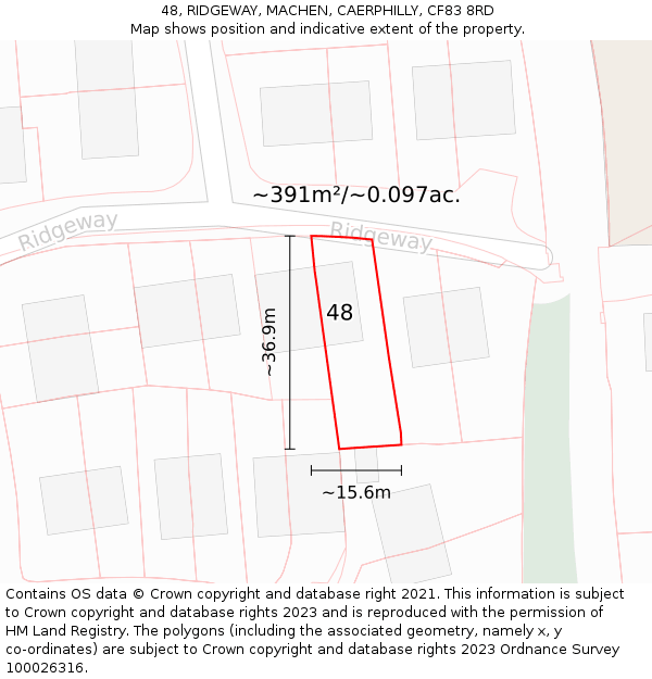 48, RIDGEWAY, MACHEN, CAERPHILLY, CF83 8RD: Plot and title map