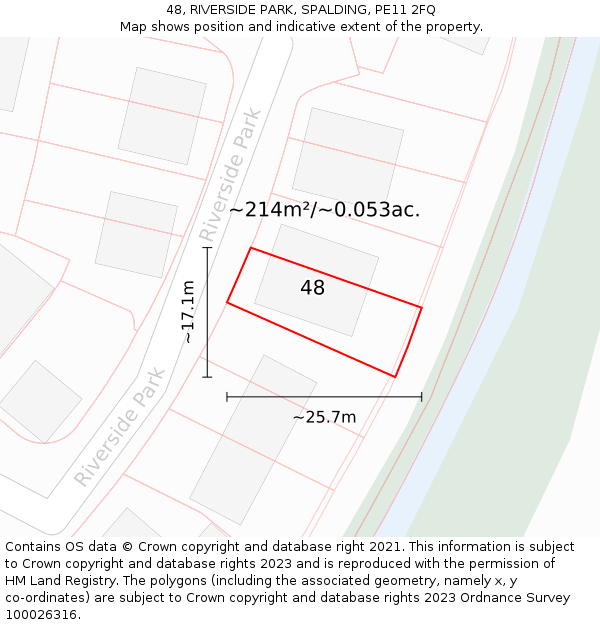 48, RIVERSIDE PARK, SPALDING, PE11 2FQ: Plot and title map