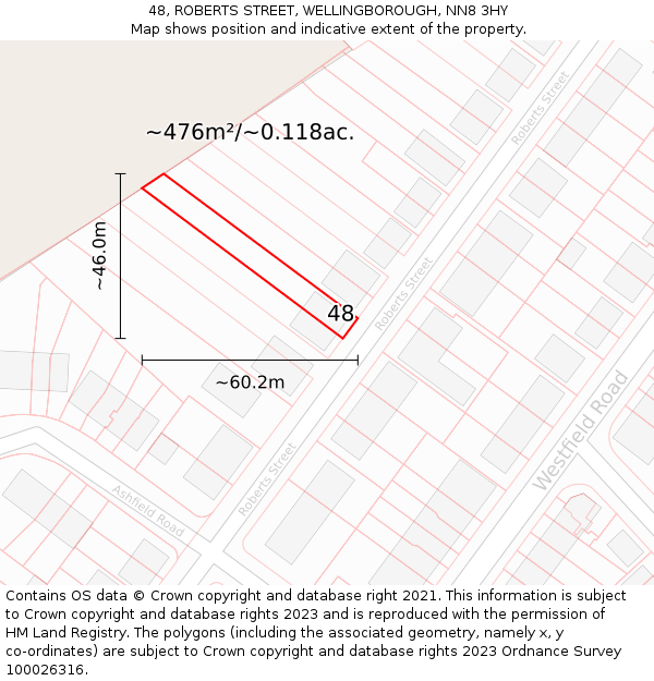 48, ROBERTS STREET, WELLINGBOROUGH, NN8 3HY: Plot and title map