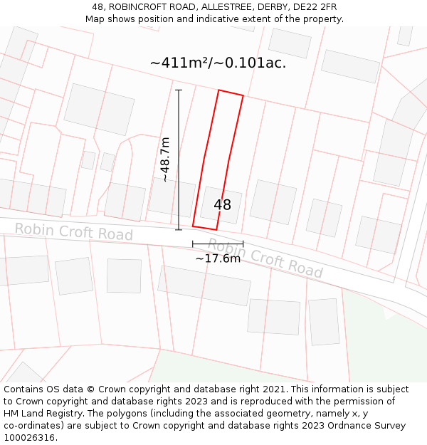 48, ROBINCROFT ROAD, ALLESTREE, DERBY, DE22 2FR: Plot and title map