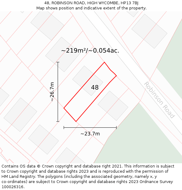 48, ROBINSON ROAD, HIGH WYCOMBE, HP13 7BJ: Plot and title map