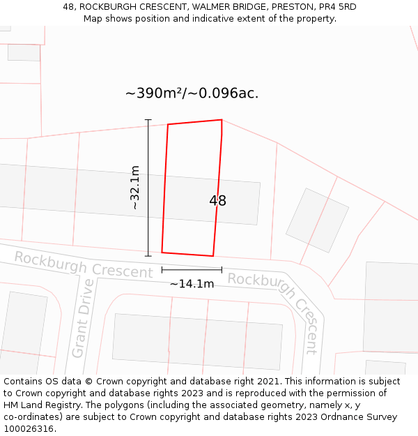 48, ROCKBURGH CRESCENT, WALMER BRIDGE, PRESTON, PR4 5RD: Plot and title map