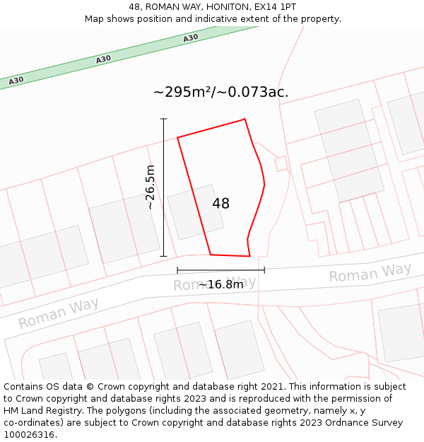 48, ROMAN WAY, HONITON, EX14 1PT: Plot and title map