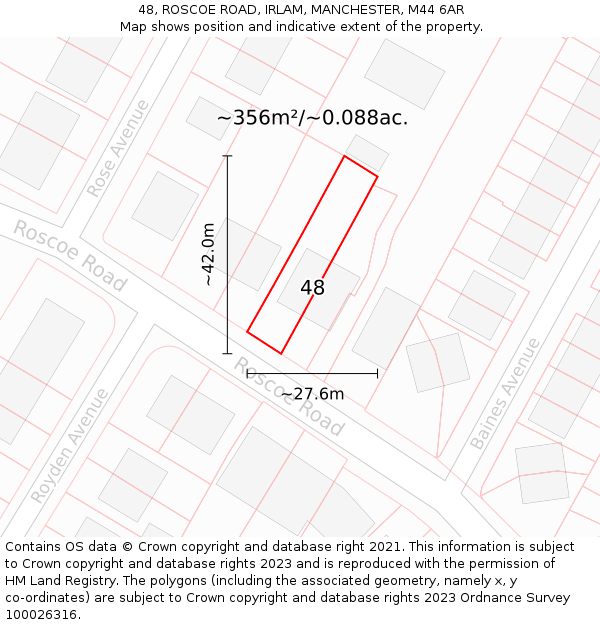 48, ROSCOE ROAD, IRLAM, MANCHESTER, M44 6AR: Plot and title map