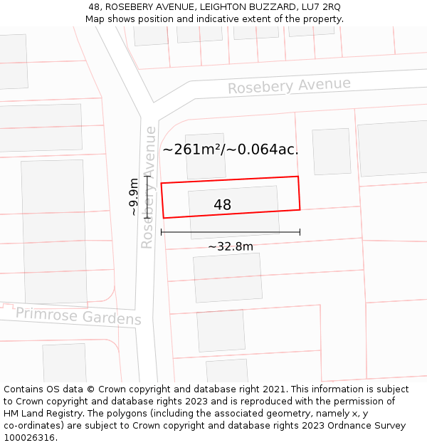 48, ROSEBERY AVENUE, LEIGHTON BUZZARD, LU7 2RQ: Plot and title map