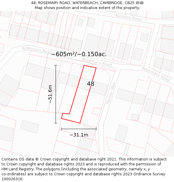 48, ROSEMARY ROAD, WATERBEACH, CAMBRIDGE, CB25 9NB: Plot and title map