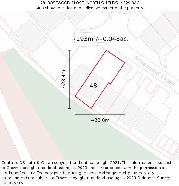 48, ROSEWOOD CLOSE, NORTH SHIELDS, NE29 8AG: Plot and title map