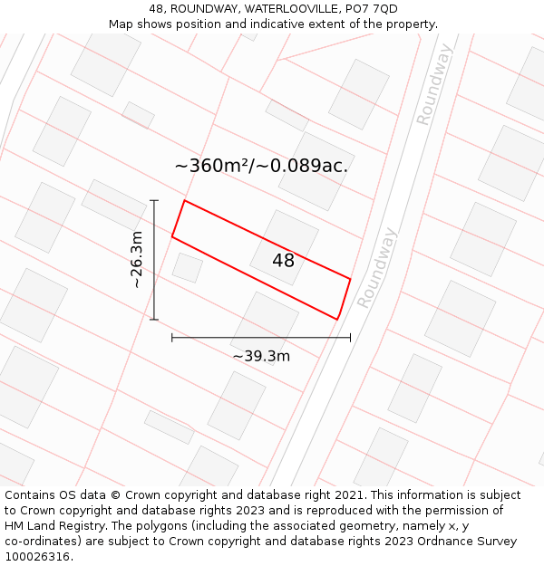 48, ROUNDWAY, WATERLOOVILLE, PO7 7QD: Plot and title map