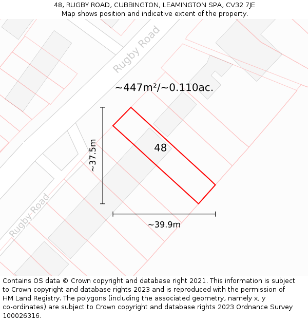 48, RUGBY ROAD, CUBBINGTON, LEAMINGTON SPA, CV32 7JE: Plot and title map