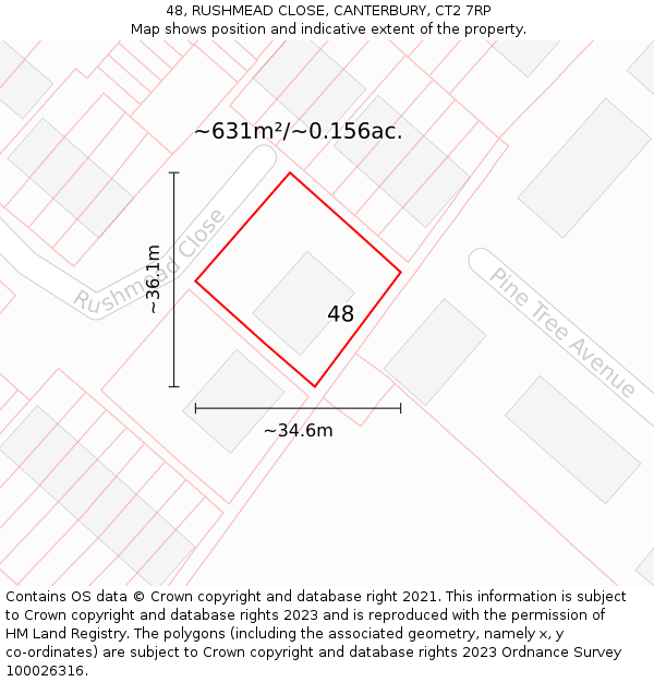 48, RUSHMEAD CLOSE, CANTERBURY, CT2 7RP: Plot and title map