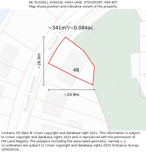 48, RUSSELL AVENUE, HIGH LANE, STOCKPORT, SK6 8DT: Plot and title map