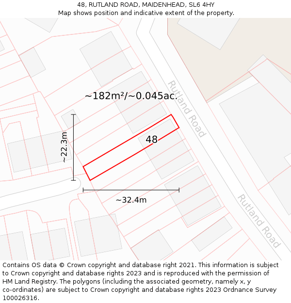 48, RUTLAND ROAD, MAIDENHEAD, SL6 4HY: Plot and title map