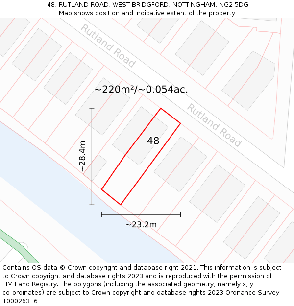 48, RUTLAND ROAD, WEST BRIDGFORD, NOTTINGHAM, NG2 5DG: Plot and title map