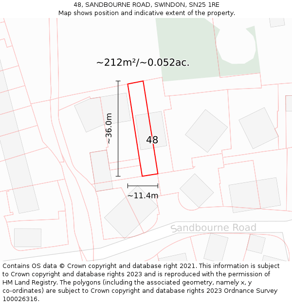 48, SANDBOURNE ROAD, SWINDON, SN25 1RE: Plot and title map