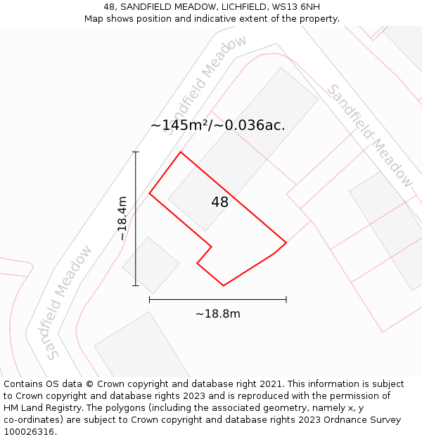 48, SANDFIELD MEADOW, LICHFIELD, WS13 6NH: Plot and title map