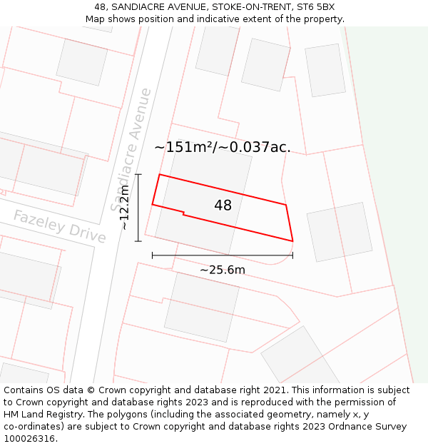 48, SANDIACRE AVENUE, STOKE-ON-TRENT, ST6 5BX: Plot and title map