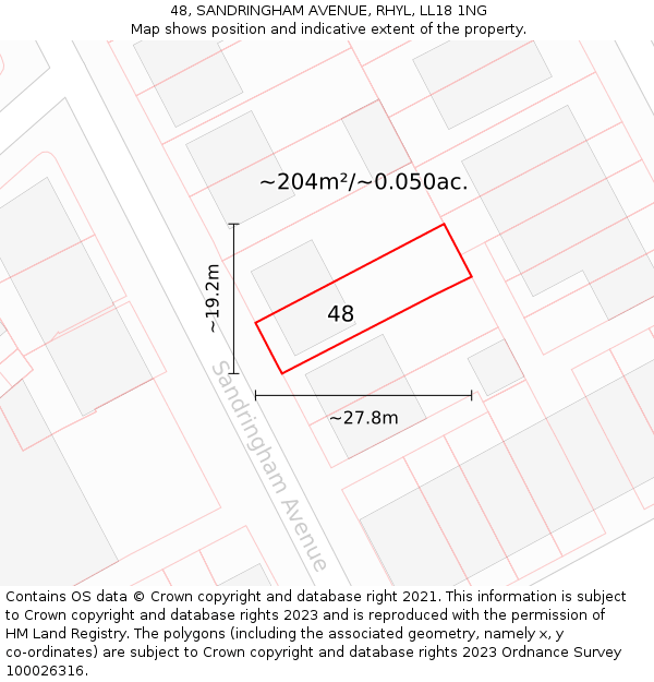 48, SANDRINGHAM AVENUE, RHYL, LL18 1NG: Plot and title map