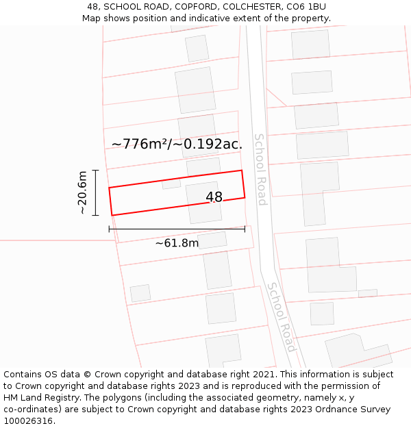 48, SCHOOL ROAD, COPFORD, COLCHESTER, CO6 1BU: Plot and title map