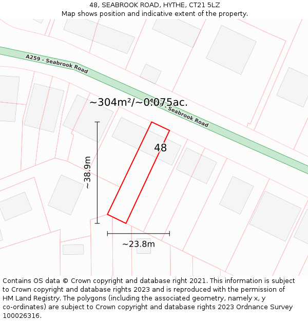 48, SEABROOK ROAD, HYTHE, CT21 5LZ: Plot and title map